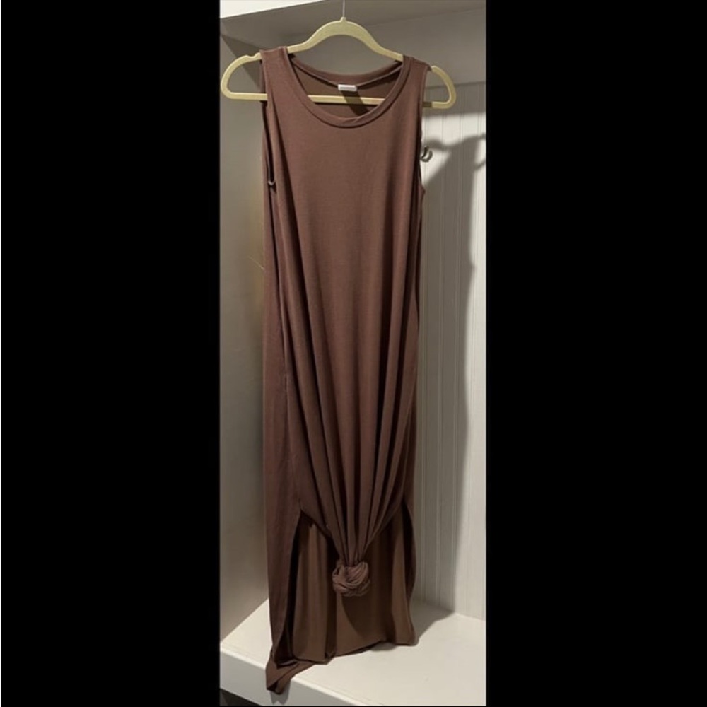 Sleeveless brown Mocha Tie Front Maxi Dress- women‎ SMALL
